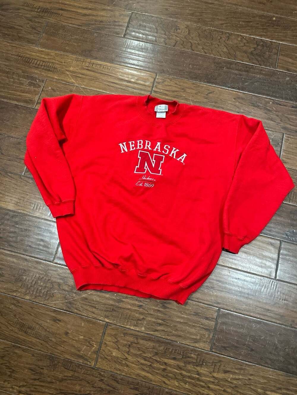 J. America Nebraska Huskers Est1869 Embroidered Red Pullover Crewneck Sweatshirt